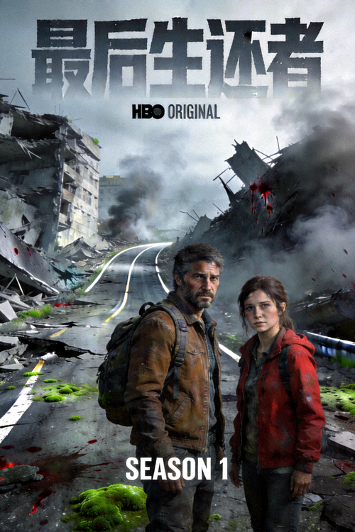 美剧《最后生还者》海报，末日废墟中的乔尔与艾莉